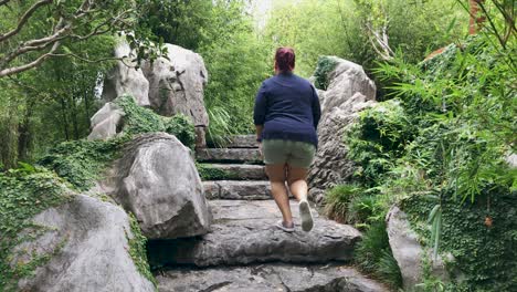Women-walks-up-rocks-steps-in-Chinese-Gardens