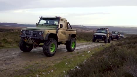 Off-road-4x4-vehicles-driving-in-convoy-along-a-stone-track-over-the-North-York-Moors