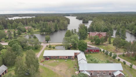 Aerial-footage-of-Gammelstilla-whiskey-in-the-small-village-of-Gammelstilla,-Gästrikland,-Sweden