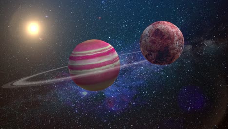 3D-Darstellung-Eines-Fiktiven-Außerirdischen-Gasplaneten-Und-Seines-Mondes
