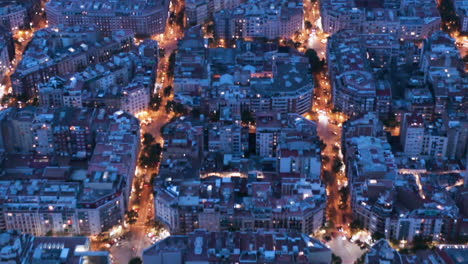 Barcelona-Aerial-view-cityscape-at-night,-Spain