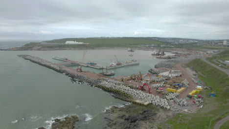 An-aerial-view-of-construction-work-progress-on-the-new-Aberdeen-South-Harbour-at-Nigg-Bay-on-a-cloudy-day