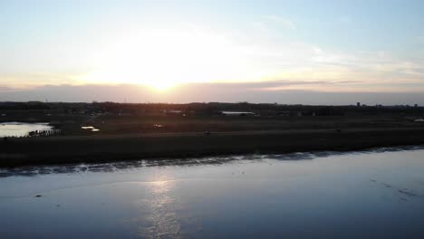 Beautiful-Sunrise-Scenery-In-Crezeepolder-Netherlands---aerial-shot