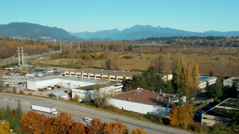 Aerial-view-of-the-mountains-from-Port-Coquitlam,-British-Columbia,-Canada
