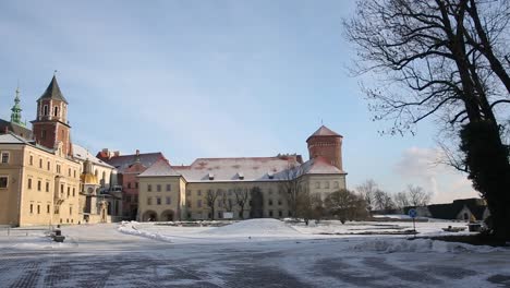 Panorama-of-Wawel-Royal-Castle-courtyard-in-Krakow-in-snowy-winter