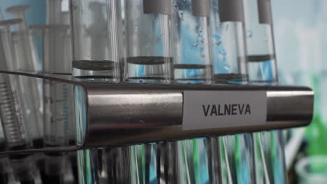 Valneva-Covid-Vaccine-In-Test-Tube-Vials-In-Rack