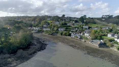 The-scenic-coastal-village-of-Helford-in-Cornwall,-UK,-from-the-air
