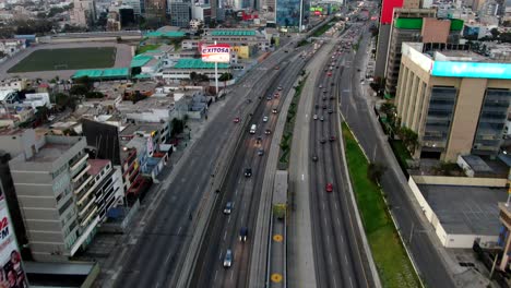 4k-daytime-aerial-view-over-the-busy-Via-Expressa-highway-in-Lima,-Peru
