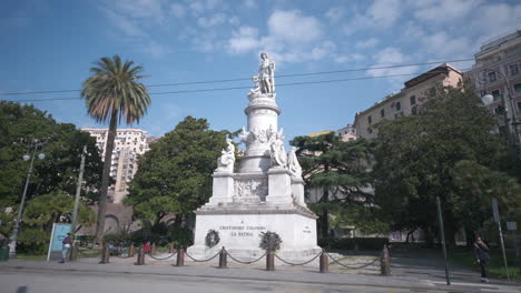 Cristoforo-Colombo-monument-statue-in-Genoa-Piazza-Principe-city-square-timelapse