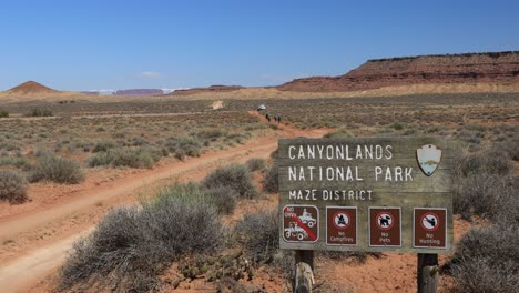 An-entrance-sign-for-the-Maze-District-of-Canyonlands-National-Park-in-Utah