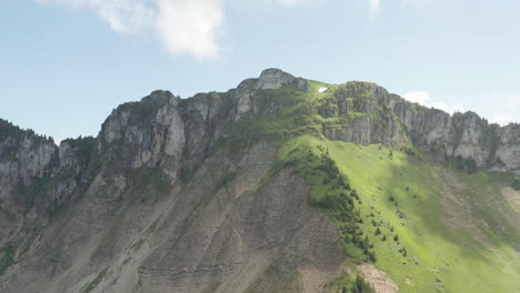 Flying-towards-beautiful-rock-formation-in-Switzerland