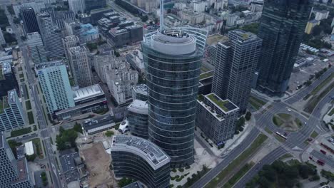 A-drone-video-of-Warsaw-Spire-in-Warsaw,-Poland's-city-center