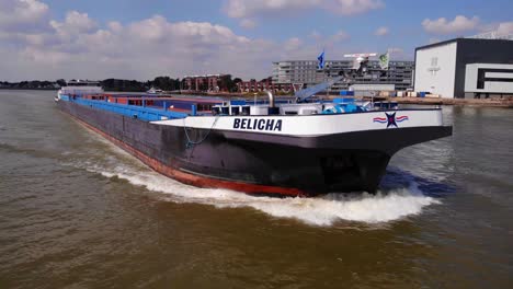 Forward-Bow-Of-Belicha-Cargo-Ship-Along-River-Noord