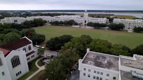 aerial-pullout-from-the-citadel-military-college-in-charleston-sc,-south-carolina