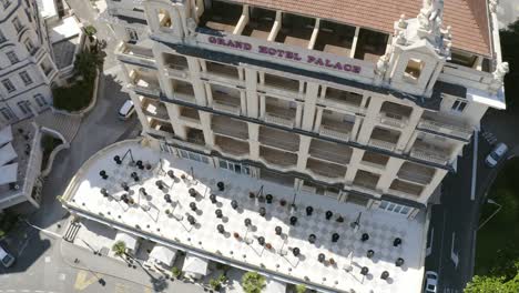 Grand-Hotel-Palace-With-Cocktail-Tables-Arrangement-On-Balcony-In-Opatija,-Croatia