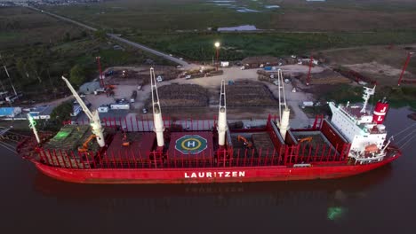 Aerial-View-Of-Lauritzen-Bulker-Vessel-With-Helipad-Docked-At-The-Harbor-In-Buenos-Aires,-Argentina
