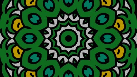 Caleidoscopio-Floral-Verde-En-Fondo-Negro--animación