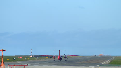 Red-Dash-8-Surveillance-Plane-Takeoff,-Pollution-Detection,-Vancouver