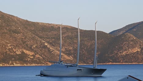 View-of-Sailing-Yacht-A-on-the-Tranquil-Sea-in-Kefalonia,-Greece---static-shot