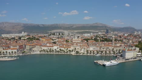 Aerial-View-Of-Cityscape-Of-Croatian-City-Split-At-Daytime---drone-shot