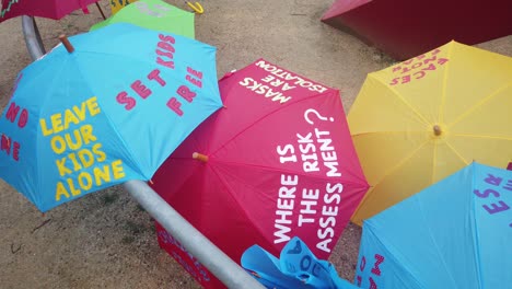 Close-up-of-colourful-umbrellas-at-an-Anti-Vax-protest-in-Glasgow