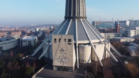 Liverpool-Metropolitan-cathedral-contemporary-city-famous-landmark-aerial-orbit-right