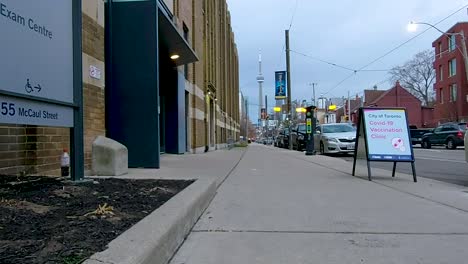 Quiet-morning-before-COVID-19-Vaccination-Clinic-opens-its-door-to-people-at-the-University-of-Toronto,-downtown-Toronto