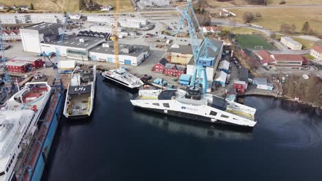 Several-battery-and-hydrogen-powered-vessels-together-at-Westcon-yards-Ølen---Norway-aerial