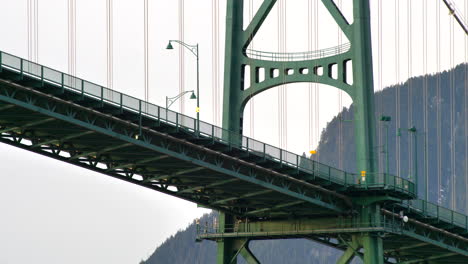 Puente-Colgante-Lions-Gate-En-Stanley-Park,-Vancouver,-Bc,-Canadá-Con-Personas-Y-Autos-Pasando