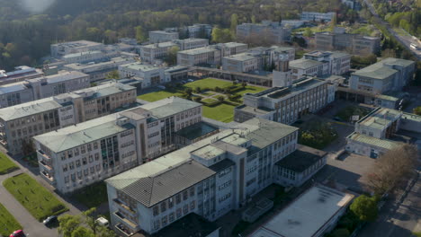Aerial-view-of-the-Thomayer-University-hospital-in-Prague,sunny-day