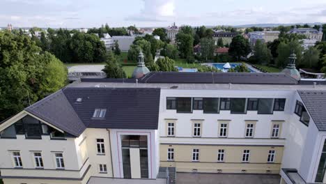 Aerial-shot-of-------------building-exterior-in-Svitavy,-Czech-Republic