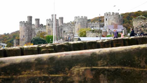 Touristic-Conwy-harbour-and-castle-market-town-North-Wales-coastal-Welsh-waterfront-seaside