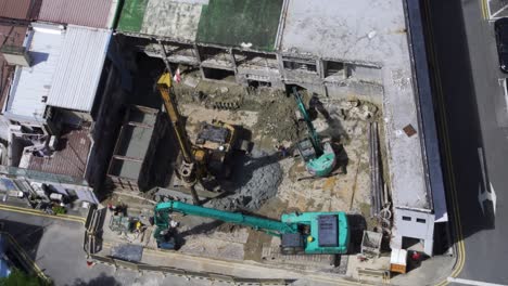 Top-down-view-of-on-going-construction-at-Lavender-Road,-downtown-Singapore