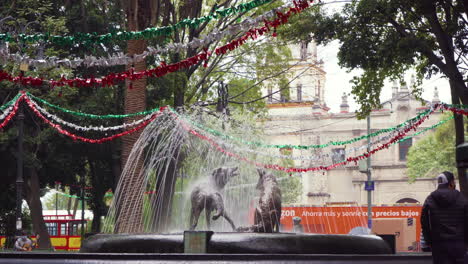 Un-Par-De-Estatuas-De-Coyote-De-Bronce-En-Un-Parque-De-Coyoacán,-Ciudad-De-México