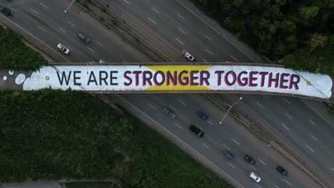 Aerial-view-above-the-we-are-stronger-together-bridge,-in-Columbus,-USA---top-down,-drone-shot