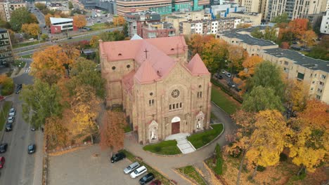 AERIAL:-Church-in-Zverynas-Suburb-in-Vilnius-During-Autumn