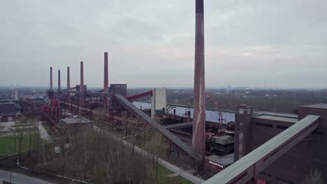 Aerial-view-of-Zollverein-ex-industry-complex-in-Essen,-Germany,-overcast-day