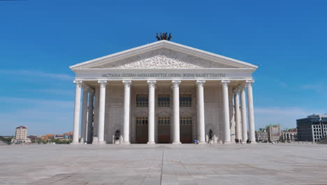 Opera-house-theater-building,-Famous-landmark-exterior-view-of-the-capital-city-Astana-now-NurSultan