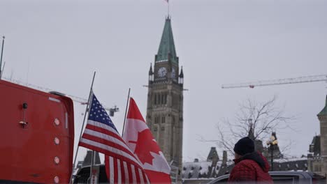 Libertad-Convoy-Camionero-Protesta-Parlamento-Colina-Ottawa-Ontario-Canadá-2022-Anti-vacuna-Anti-máscara-Covid-19-Mandatos