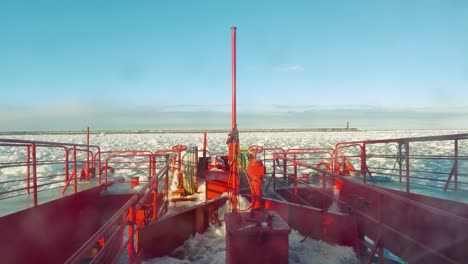 Looking-Through-Window-At-Forward-Bow-Of-Garinko-II-Cruise-Ship-Going-Across-Sea-Drift-Ice-Off-Hokkaido