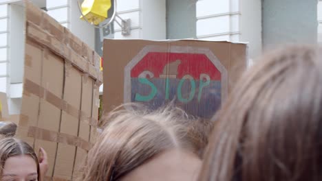 Demonstranten-Halten-Plakate-Mit-Der-Aufschrift-„Stopp“-Während-Der-Weltklimastreiks-2021-Inmitten-Der-Covid-19-Pandemie-In-St.-Pölten,-Österreich