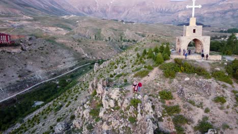 Bcharre-Mountains-and-Cedars-Cross-in-Lebanon---aerial-drone-shot
