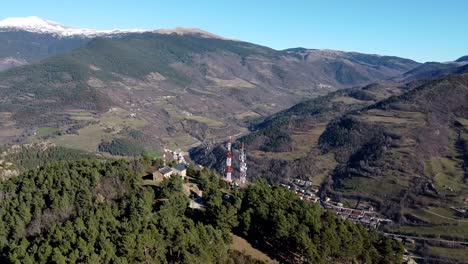 Aerial-view-of-a-town-in-a-valley-in-the-Pyrenees-Mountain-Range