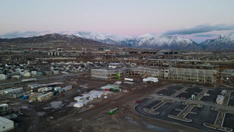 Orbiting-aerial-view-of-the-construction-site-of-the-future-Primary-Children's-Hospital-in-Lehi,-Utah