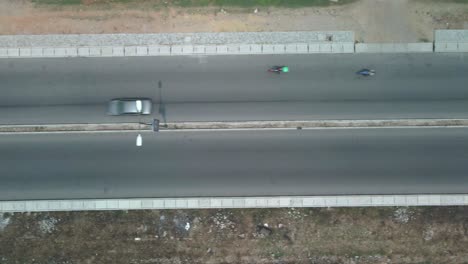 Victoria-Island-Lagos,-Nigeria---20-Feb-2022:-drone-view-of-cars-and-traffic-on-Ahmadu-Bello-Way,-Victoria-Island-Lagos