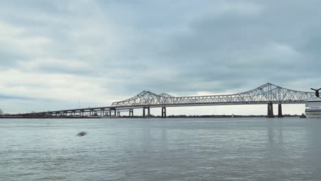 Crescent-City-Connection-Bridge,-Formerly-The-Greater-New-Orleans-Bridge-In-Louisiana,-Ground-View-From-A-Distance