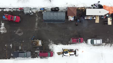 aerial-bird-eye-view-shoot-of-freedom-convoy-in-Ontario-on-February-3,-2022