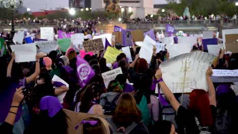 Monterrey,-Mexico---March-8th-2022:-Women-protesting-during-international-women´s-day-in-front-of-Government-palace-of-Nuevo-León-on-famous-Macroplaza