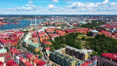 Panoramic-View-Of-Gota-Alv-And-Gothenburg-City-In-Sweden-With-Skansen-Kronan-In-Scene
