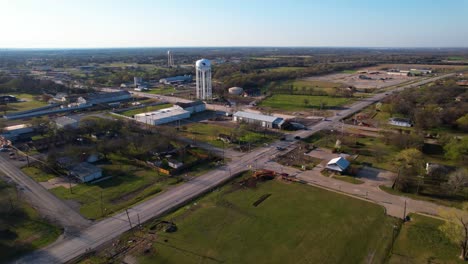 Aerial-footage-of-the-city-of-Melissa-and-a-water-tower